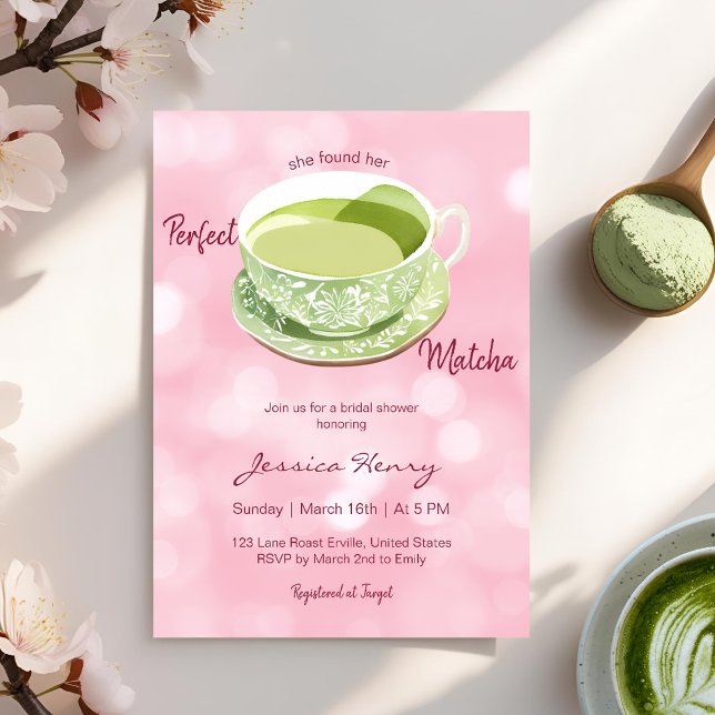Minimal Watercolor Pink Matcha Bridal Shower Invitation (Creator Uploaded)