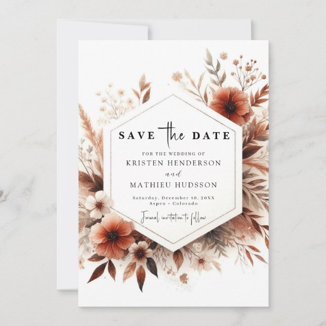 Minimal Watercolor Terracotta Wedding Save The Date (Front)