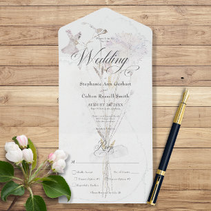 Minimal Watercolor Wildflowers Bouquet All In One Invitation