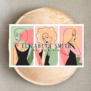 Minimal Watercolor Women Photo  Salon & Spa Pink  Business Card