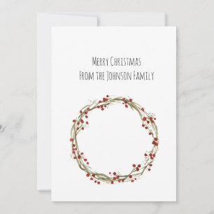 Minimal Watercolor Wreath Christmas Card no photo