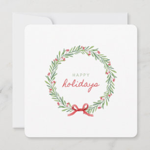 Minimal Watercolor Wreath "Happy Holidays" Design Invitation