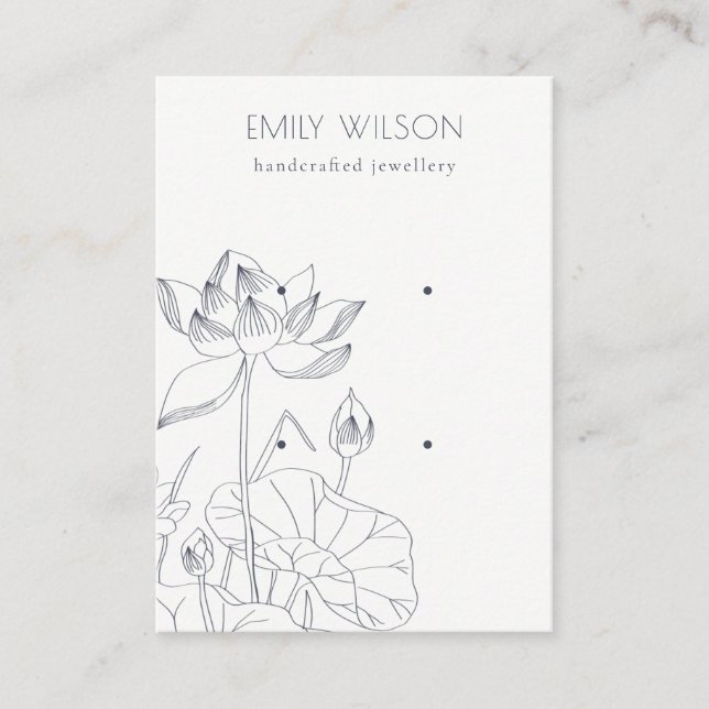Minimal Waterlily Floral Sketch 2 Earring Display Business Card (Front)