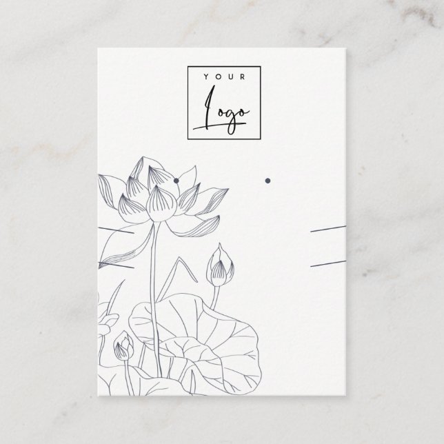 Minimal Waterlily Floral Sketch Earring Necklace Business Card (Front)