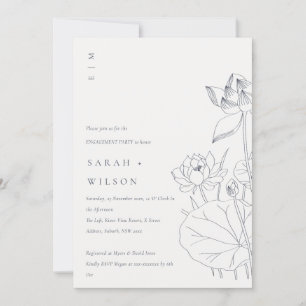 Minimal Waterlily Floral Sketch Engagement Invite