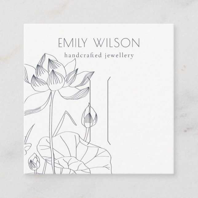 Minimal Waterlily Floral Sketch Hair Clip Display Square Business Card (Front)