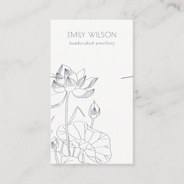 Minimal Waterlily Floral Sketch Necklace Display Business Card (Front)