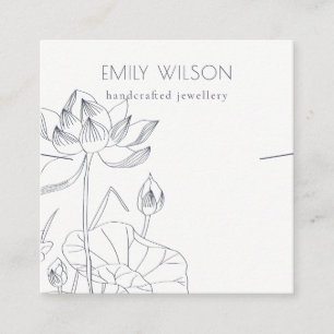 Minimal Waterlily Floral Sketch Necklace Display Square Business Card