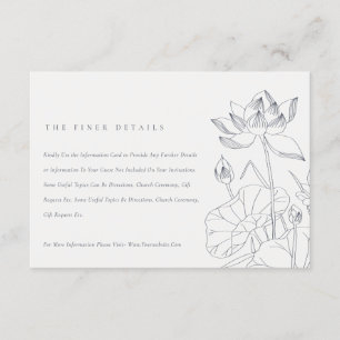 Minimal Waterlily Floral Sketch Wedding Details Enclosure Card