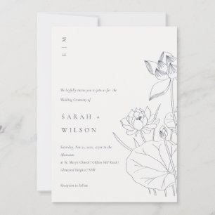 Minimal Waterlily Floral Sketch Wedding Invite
