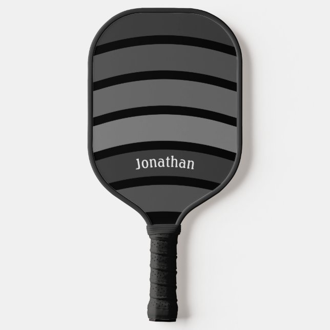Minimal Wave Stripes & Name Shades of Black & Grey Pickleball Paddle (Back)