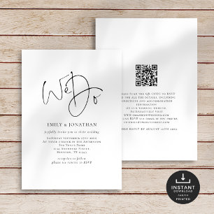 Minimal We Do Elegant Script Line QR Code Wedding Invitation