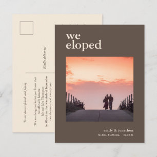 Minimal We Eloped Announcement Photo Brown Cream Postcard