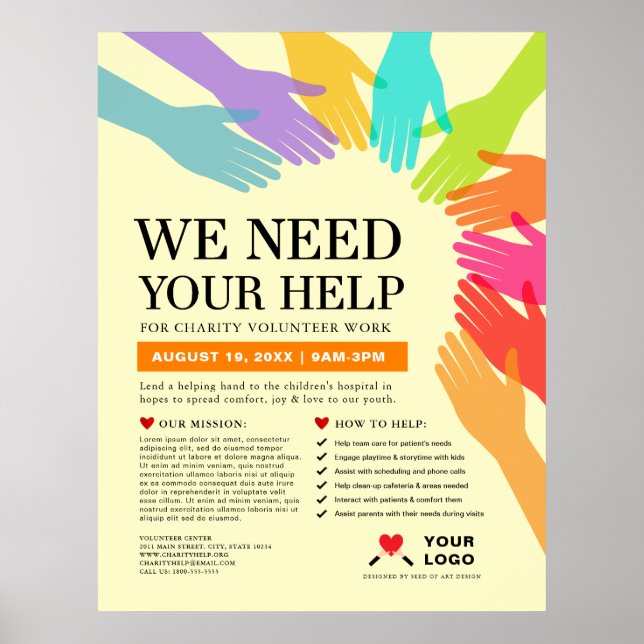 Minimal We Need Your Help Charity Volunteer Ad Poster (Front)