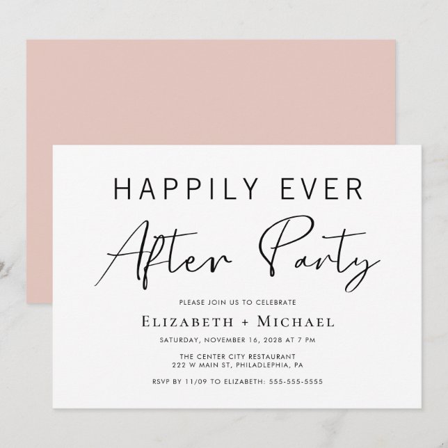 Minimal Wedding After Party Blush Pink Invitation (Front/Back)
