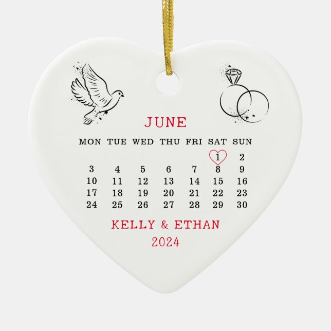 Minimal Wedding Date Married  2024  Ceramic Tree Decoration (Front)