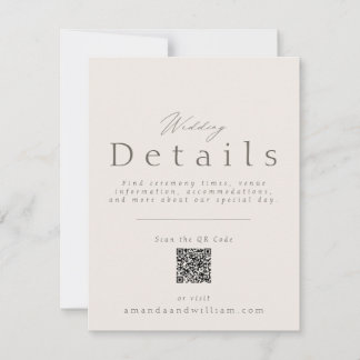 Minimal Wedding Details Card with QR Code