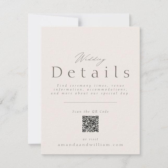 Minimal Wedding Details Card with QR Code (Front)