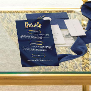 Minimal Wedding Details Navy Blue & Gold Elegant Enclosure Card