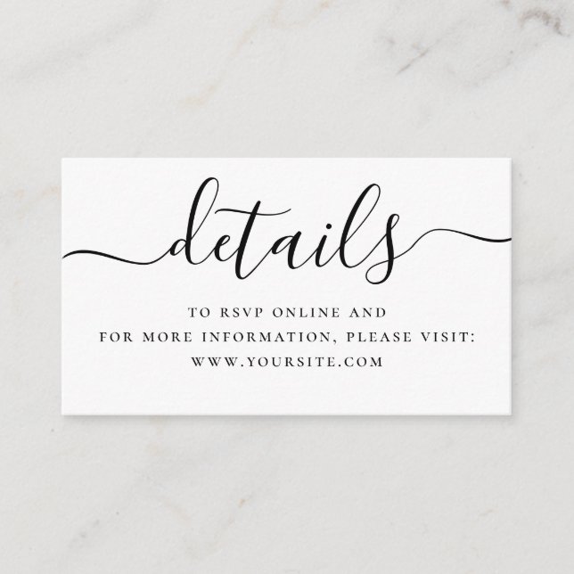 Minimal Wedding Details + QR Code | Simple Script  Enclosure Card (Front)