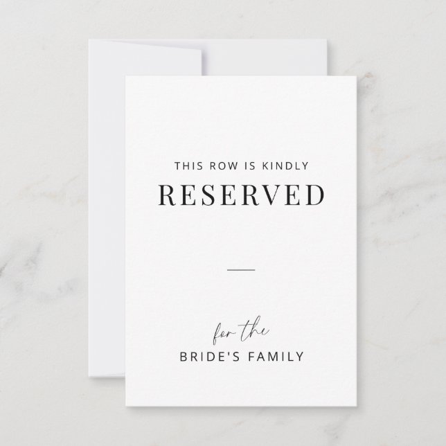Minimal Wedding Family Reserved Row Tag (Front)