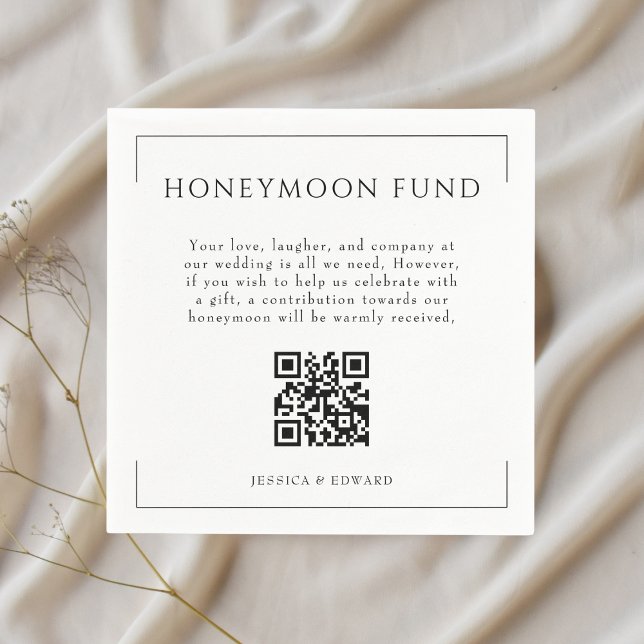 Minimal Wedding Honeymoon Fund QR Code Napkin (Creator Uploaded)