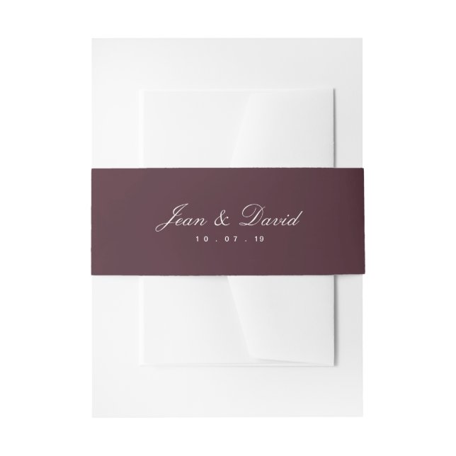 Minimal Wedding Invitation Belly Band - Burgundy (Front Example)