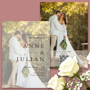 Minimal wedding invitation with 2 photos & QR Code