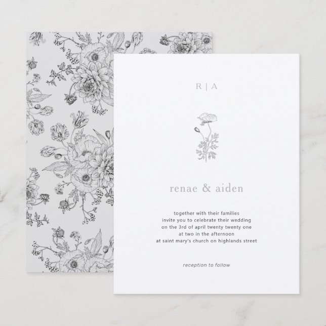 Minimal Wedding Invites, Botanical Wedding Invitation (Front/Back)