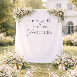 Minimal Wedding Photo Backdrop “A Simple Yes” Tapestry