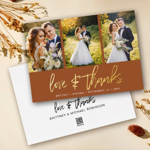 Minimal Wedding Photo Collage Terracotta Thank You