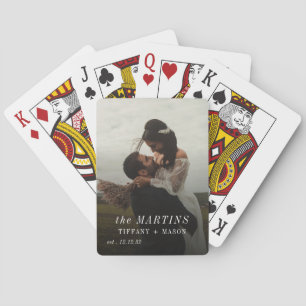 Minimal Wedding Photo Couples Family Name Playing Cards