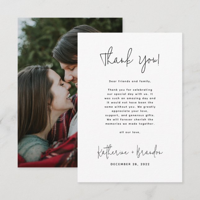 Minimal Wedding Photo Overlay Calligraphy Script Thank You Card (Front/Back)