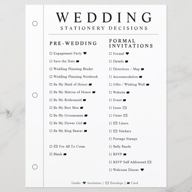 Minimal Wedding Planner Stationery Decisions Page (Front)