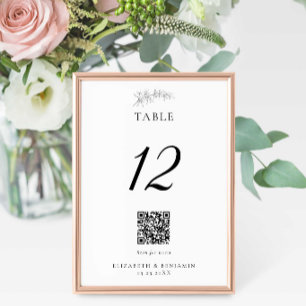 Minimal Wedding QR Code Menu Elegant Black White Table Number