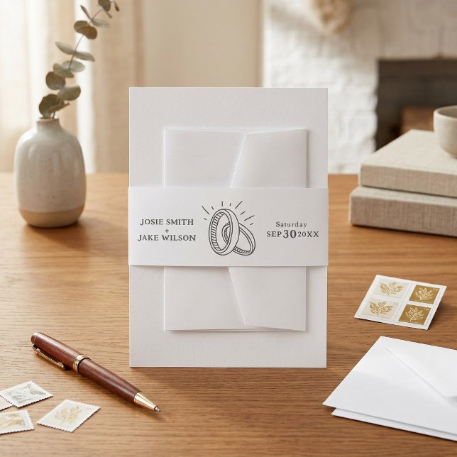 Minimal Wedding Rings Invitation Belly Band (Minimal Wedding Rings Invitation Belly Band.)