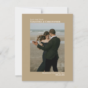 Minimal Wedding Save the Date Vertical Photo Tan Magnetic Invitation