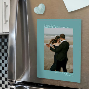 Minimal Wedding Save the Date Vertical Photo Teal Magnetic Invitation