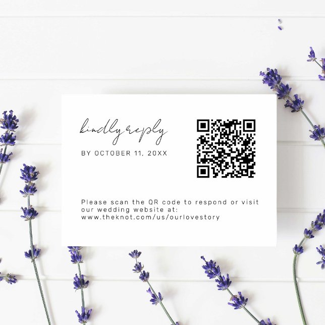 Minimal Wedding Script Simple QR Code  RSVP Card (Creator Uploaded)