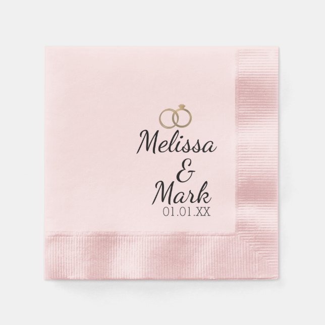 Minimal Wedding Simple Gold Ring Pink Monogram Napkin (Front)