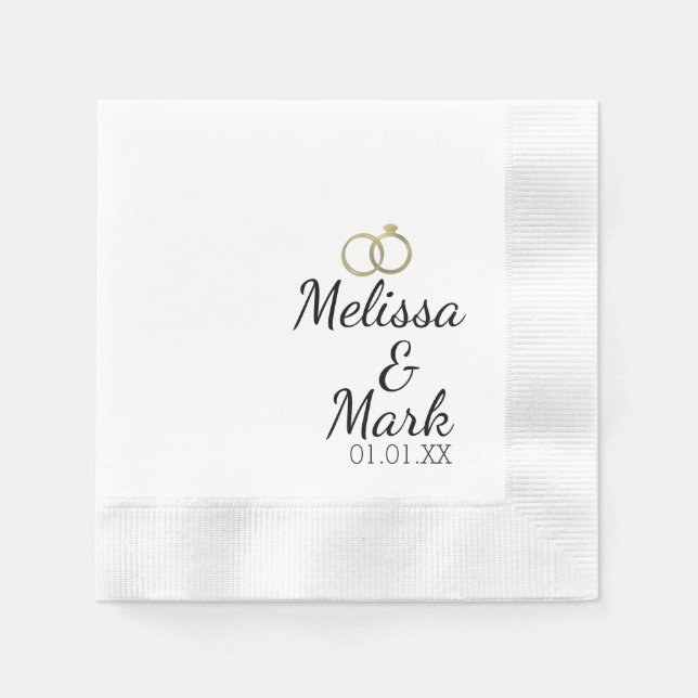 Minimal Wedding Simple Gold Ring White Monogram Napkin (Front)