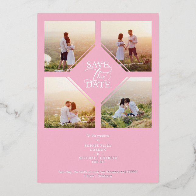 Minimal Wedding Soft Blush Pink & Silver 4-Photos  (Front)