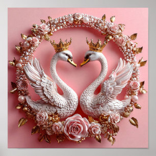 Minimal Wedding Swans Love Symbol 🦢🤍✨ Poster