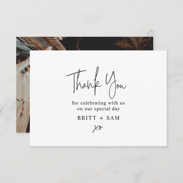 Minimal Wedding Thank You Handwritten Custom Photo (Front/Back)