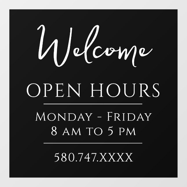 Minimal Welcome and Open Hours Window Cl Window Cling (Sheet)