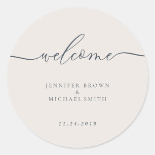 Minimal Welcome Simple Navy Ivory Classic Round Sticker