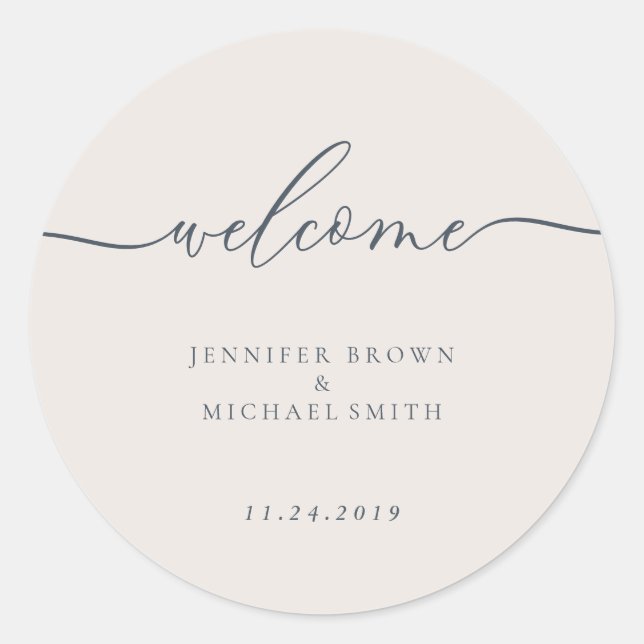 Minimal Welcome Simple Navy Ivory Classic Round Sticker (Front)