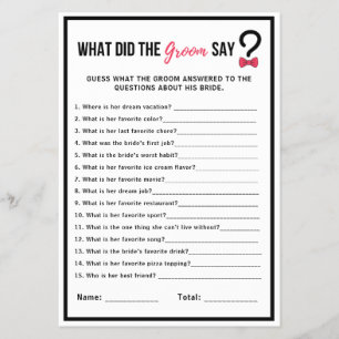 Minimal What Did the Groom Say Bridal Shower Game Flyer