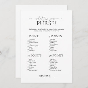 Minimal What's In Your Purse Bridal Shower Game Invitation