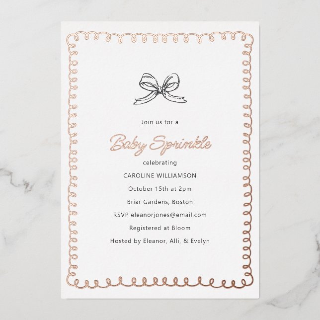 Minimal Whimsical Baby Sprinkle Shower Rose Gold (Front)